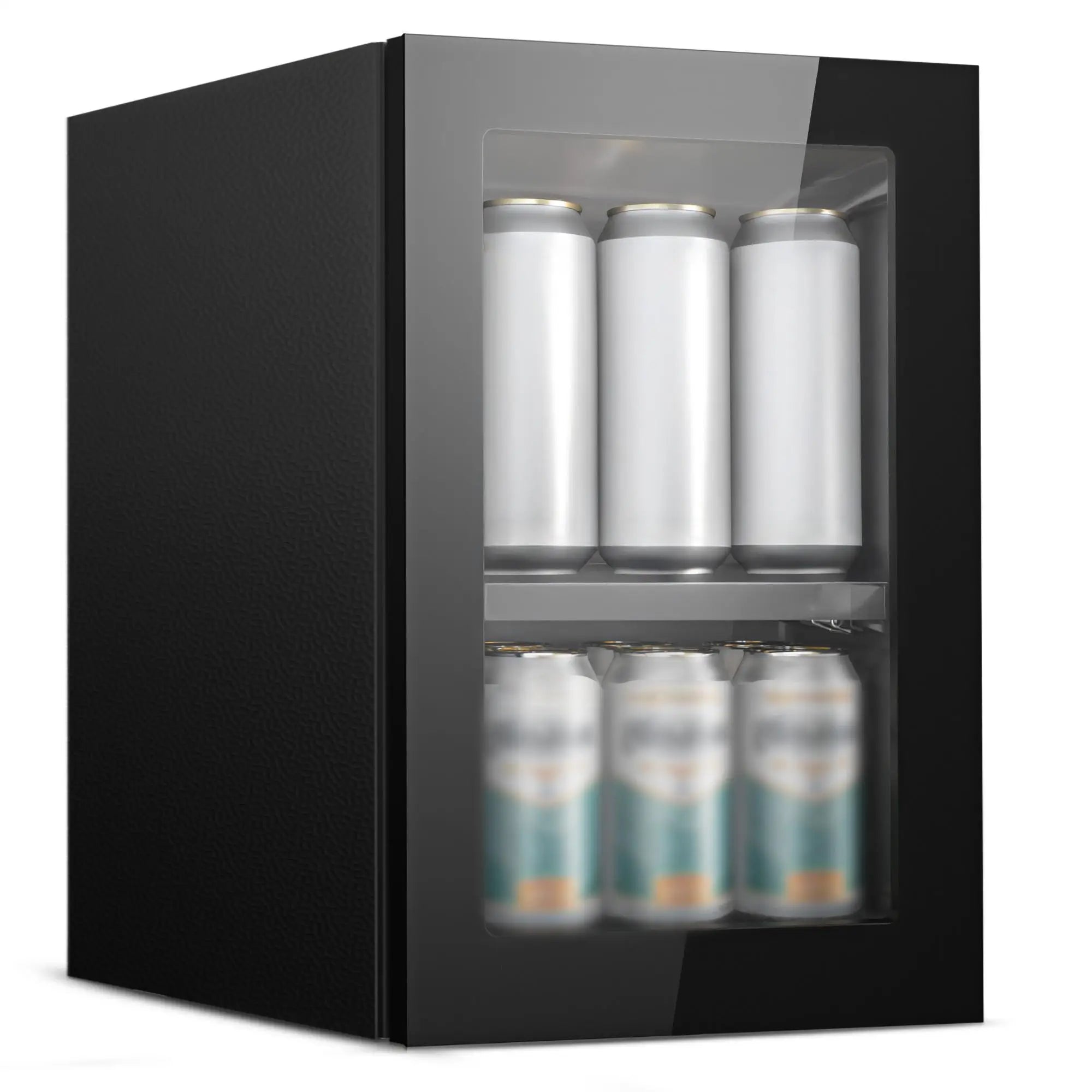 EKOJUCE  Mini Fridge with Glass Door | Countertop Beverage Cooler for Beer, Drinks, Wines with Adjustable Shelves and Blue LED Light for Home, Office, Dorm, Bar