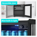 EKOJUCE  Mini Fridge with Glass Door | Countertop Beverage Cooler for Beer, Drinks, Wines with Adjustable Shelves and Blue LED Light for Home, Office, Dorm, Bar