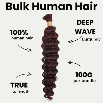 Burgundy Deep Wave Color 99J Bulk 100% Human Braiding Hair