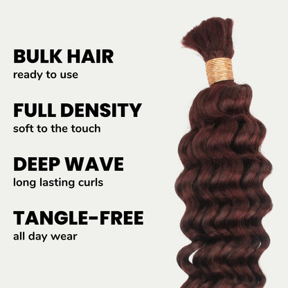 Burgundy Deep Wave Color 99J Bulk 100% Human Braiding Hair