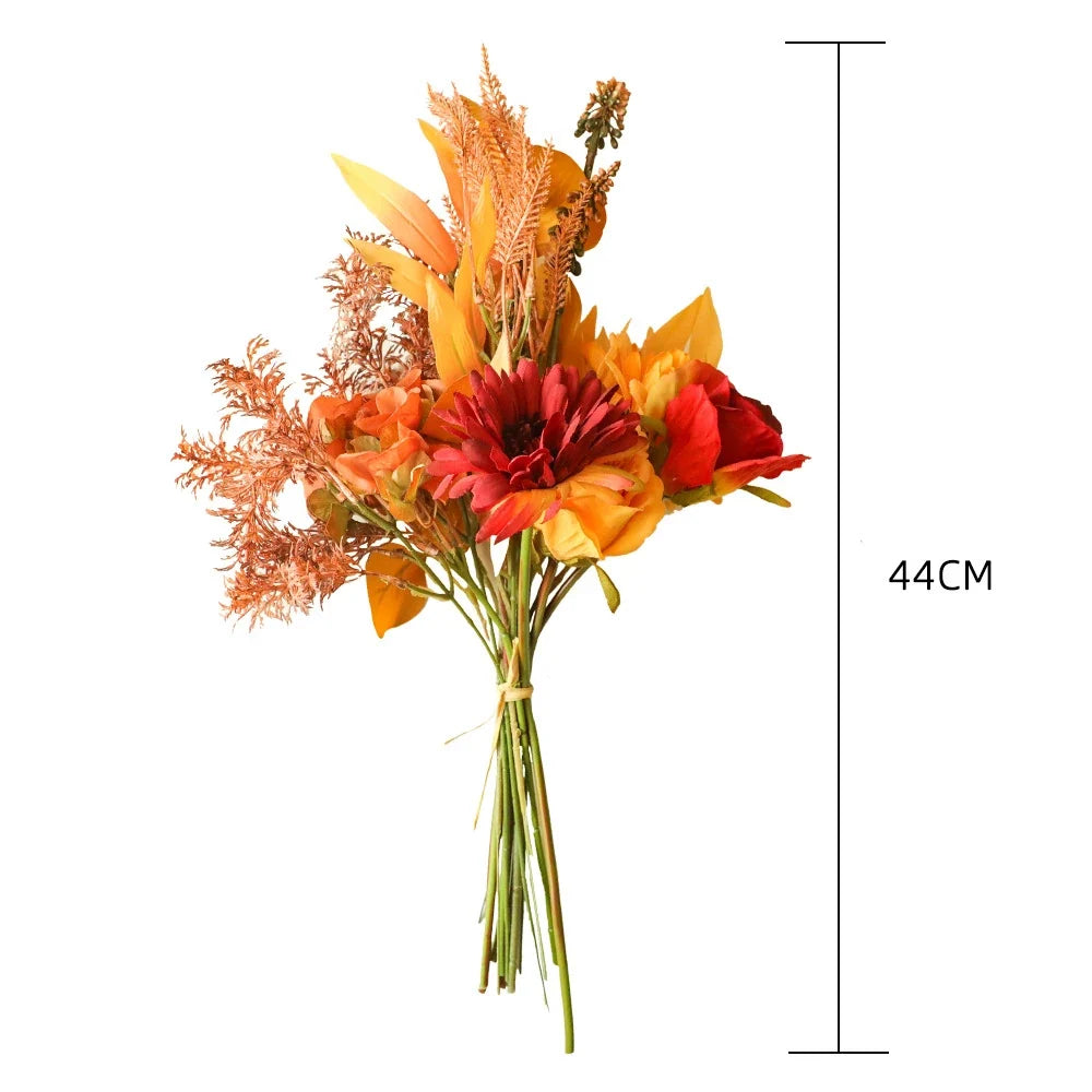 Artificial Fall Bouquet with Roses, Maple Leaves and Dandelions