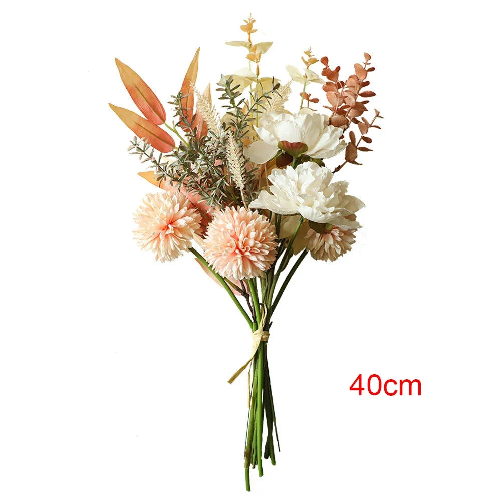 Artificial Fall Bouquet with Roses, Maple Leaves and Dandelions