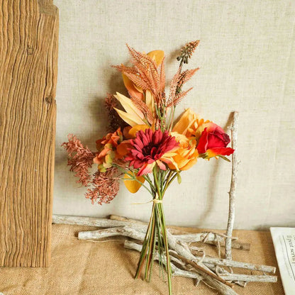 Artificial Fall Bouquet with Roses, Maple Leaves and Dandelions