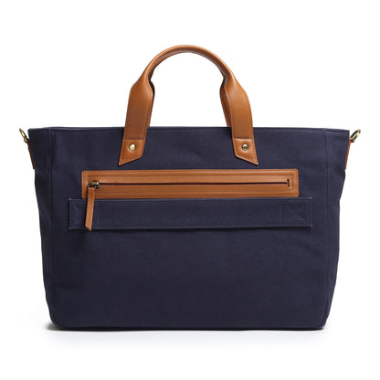 Voyager Canvas Leather Briefcase, Dark Blue