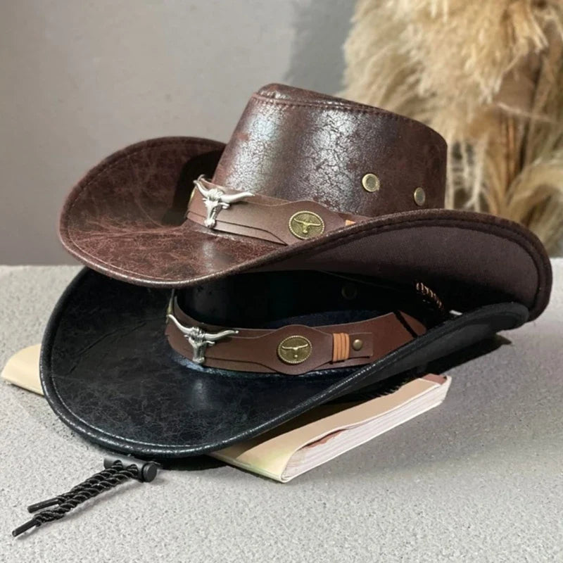Rivet-Trim Faux Leather Cowboy Hat
