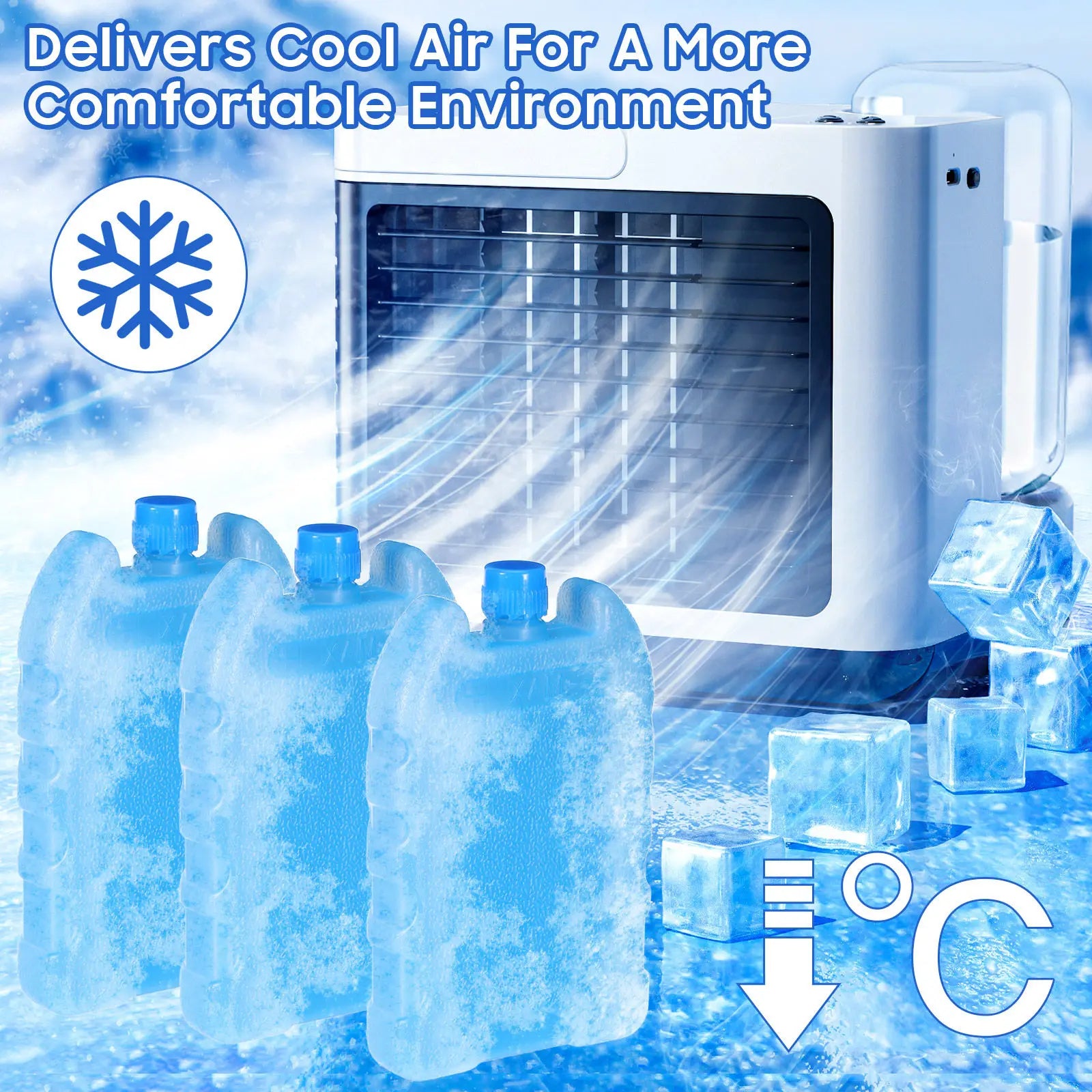 8Pcs Air Cooler Ice Packs Reusable Flexible Cooler Ice Blocks for Lunch Box Food Storage Office Bedroom Living Room Camping