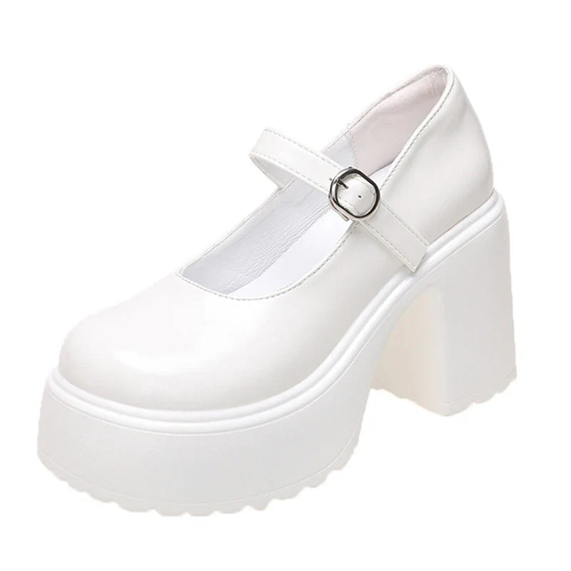 Black Super High Heels Mary Jane Shoes Women 2026 Goth Chunky Platform Pumps Woman Plus Size Ankle Buckle Party Lolita Shoes 42