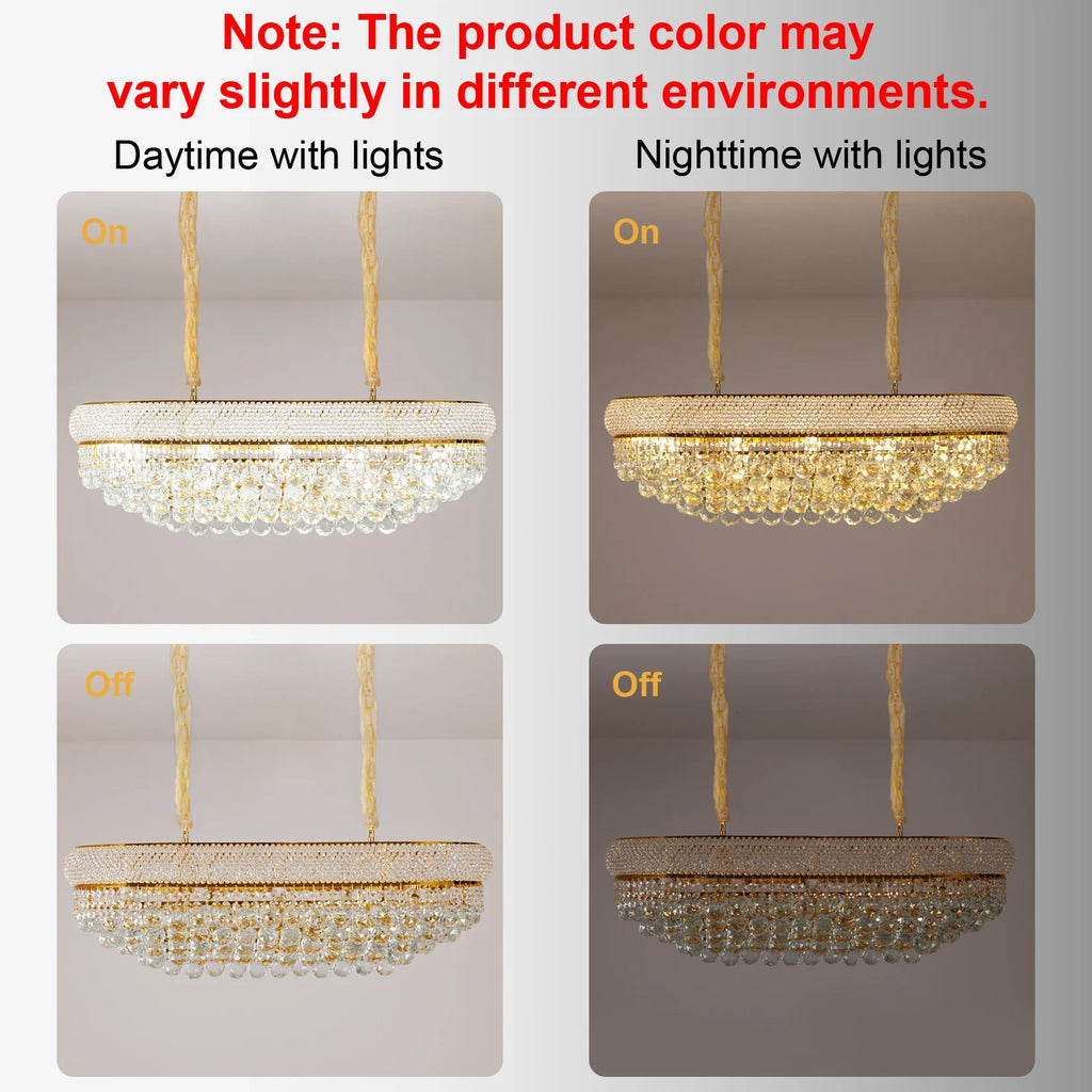 Luxury Ceiling Light: Empire Gold Ceiling Light Fixtures 10 Lights Rectangular Crystals Chandelier Over Long Dining Table, for Kitchen Islands, 3 Colors Temperature