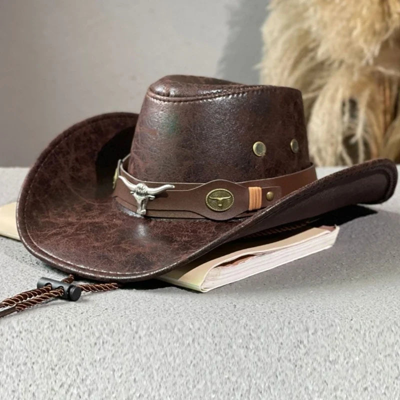 Rivet-Trim Faux Leather Cowboy Hat