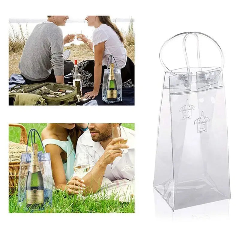 AFOURT-Ice Wine Bag Portable Collapsible Clear Wine Pouch Cooler With Handle For Party,Outdoor,Champagne,Cold Beer,6Pack