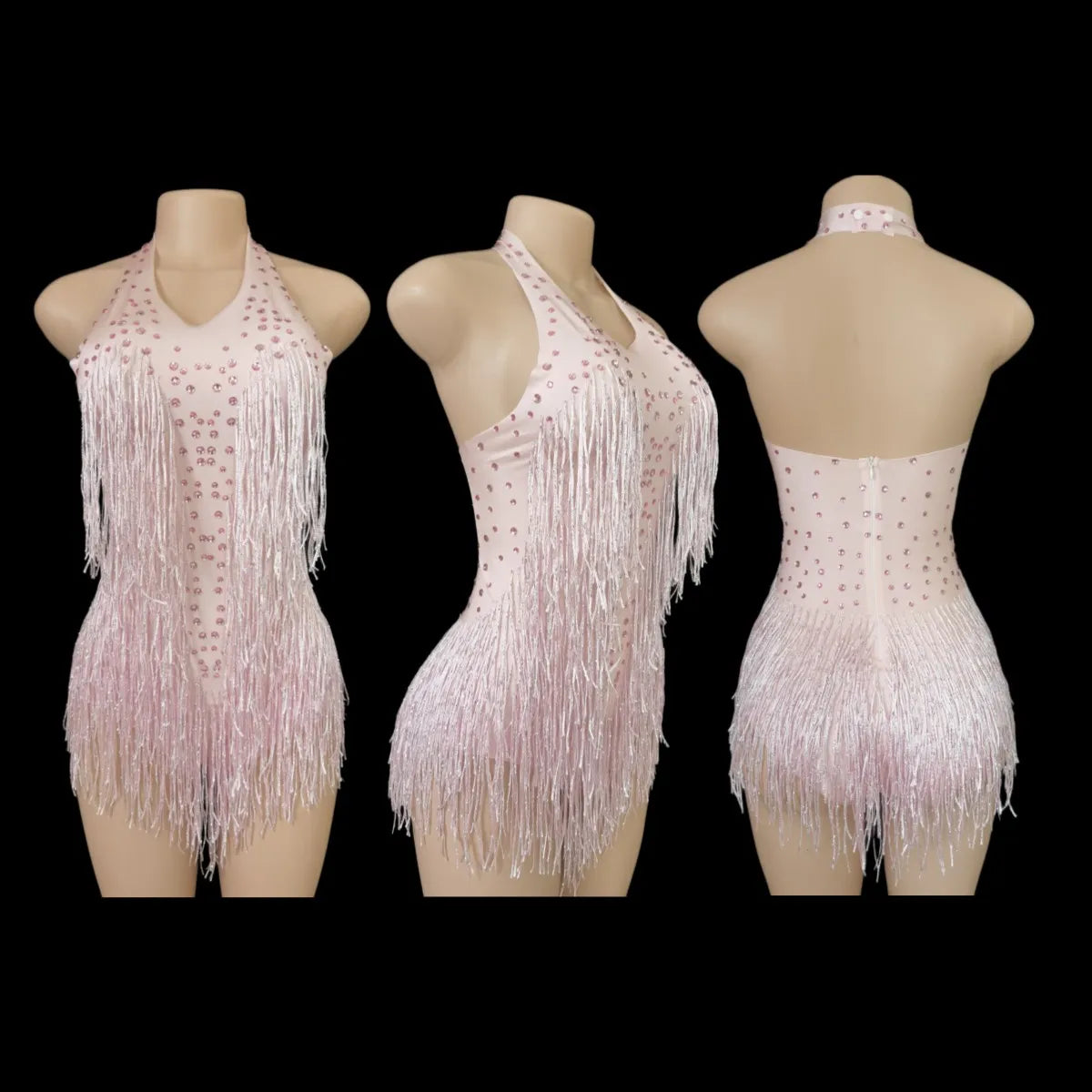 Women's Rhinestone Fringe Dance Bodysuit