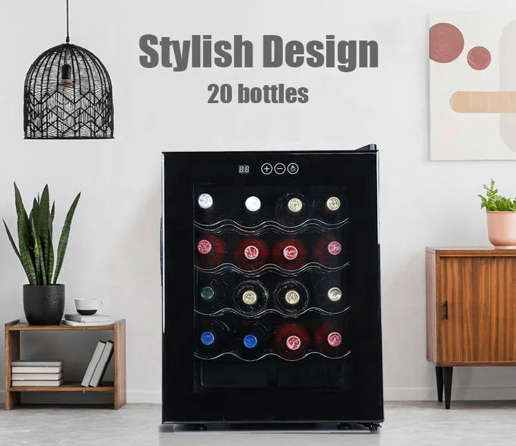 20 Bottles Horizontal Stainless Steel Shelves Semiconductor Cooler Air Cooling Wine Fridge Wine Cabinet