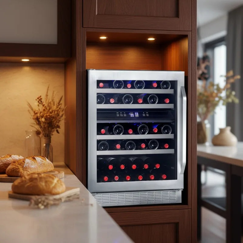 Airo NSX OEM JG45H 45 Bottles Stainless Steel Built-In Electric Compressor Wine Cooler Dual-Zone Electronic Temperature Control