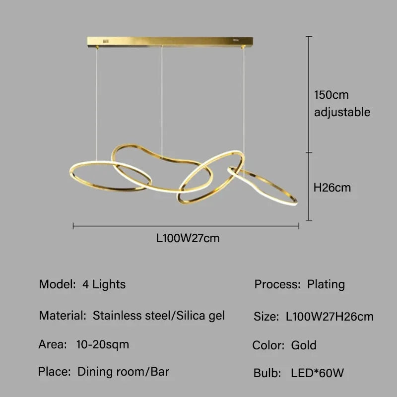 Modern Rings Pendant Lights Black&Golden for Living Dining Room Bedroom Ceiling Chandelier Lamps Indoor Hanging Lighting Fixture