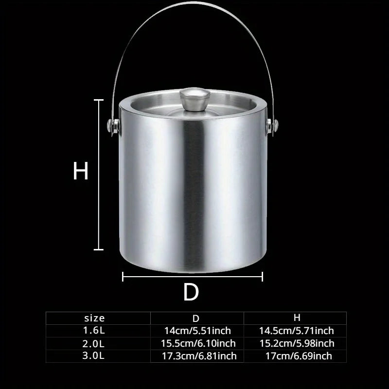 For Ice Bucket Wine Beer Champagne KTV Party Cooler 1.6L/2L/3L Stainless Steel Insulated