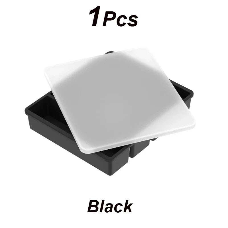 4 Grid Big Ice Tray Long Strip Square Whiskey Ice Cubes Silicone Mold With Lid Non-toxic Durable Pub Wine Ice Blocks Maker Model