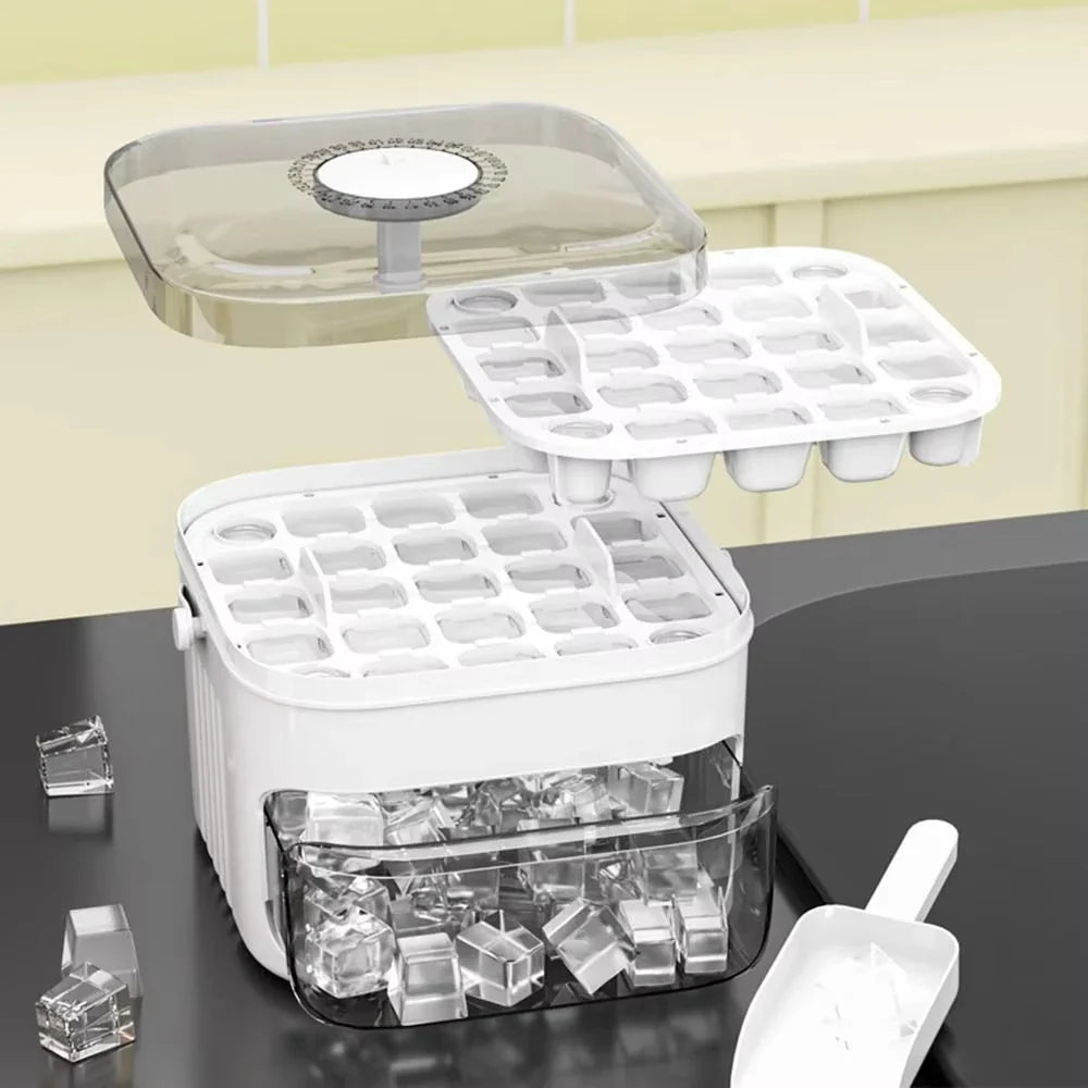2-Layer Ice Cube Tray with Lid, Large Capacity & Space-Saving, Perfect for Small Freezers. Easy Make & Store.