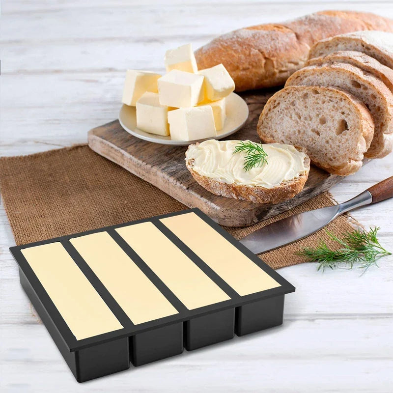 4 Grid Big Ice Tray Long Strip Square Whiskey Ice Cubes Silicone Mold With Lid Non-toxic Durable Pub Wine Ice Blocks Maker Model