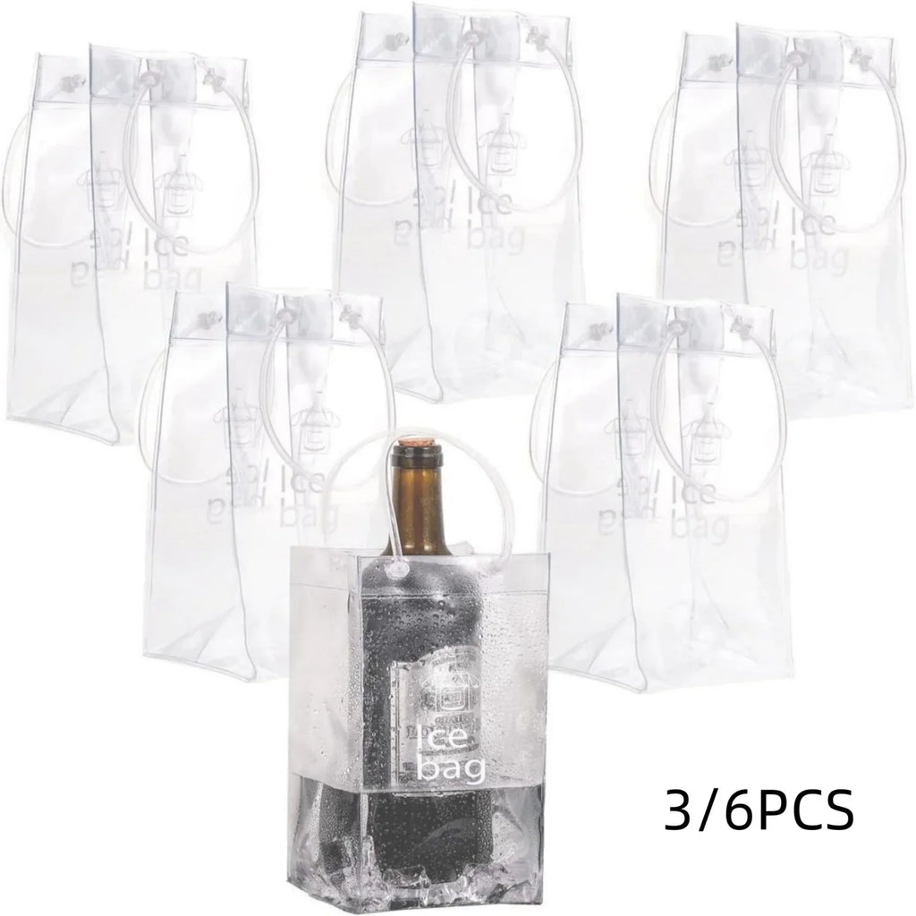 3/6 PCS Collapsible Clear Pouch Ice Wine Bag Portable Wine Cooler Bag Chiller Sleeves for Champagne Cold Beer Chilled Beverages