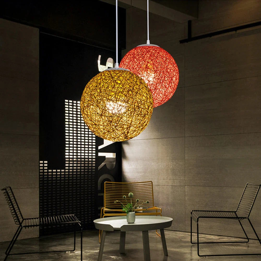Nordic Hand-woven Rattan Pendant Lights Ceiling Chandelier Modern Hanging Lamps Restaurant Living Room Kitchen Lighting Fixtures