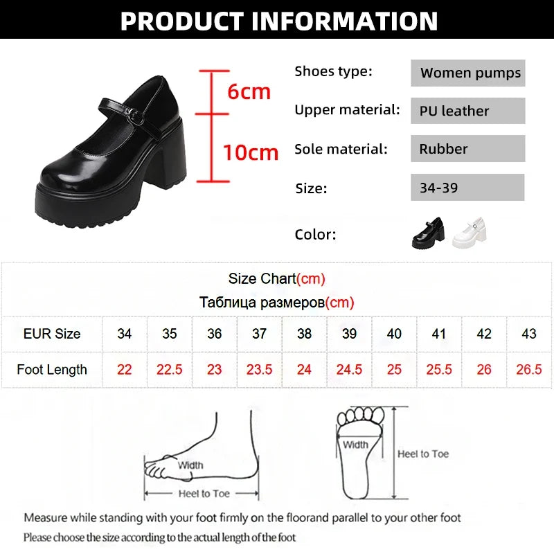 Black Super High Heels Mary Jane Shoes Women 2026 Goth Chunky Platform Pumps Woman Plus Size Ankle Buckle Party Lolita Shoes 42