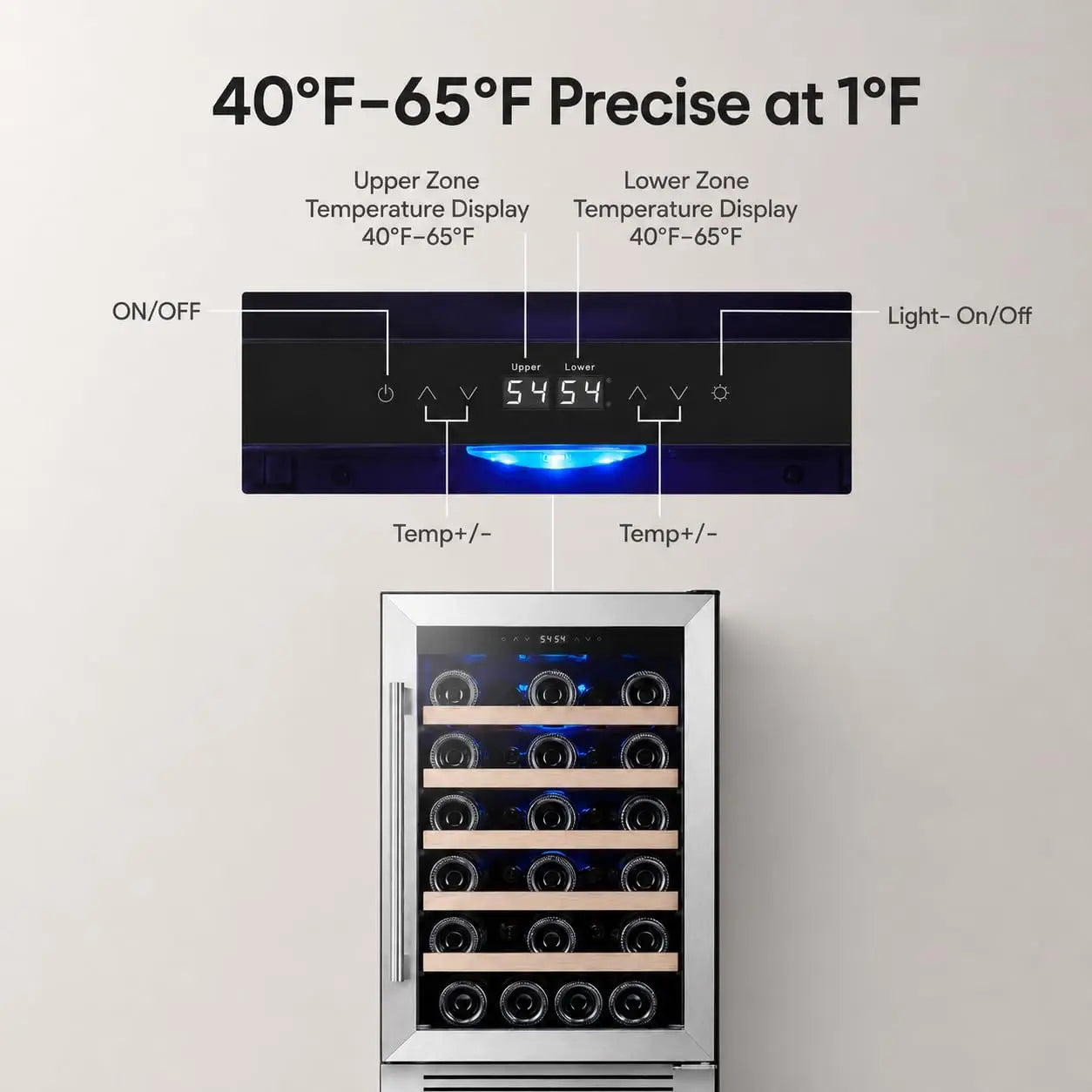 28-Bottle 24-Inch, 52-Bottle 24-Inch Wine Fridge Built-In Single-Zone Cooler | 41-64°F Digital Control, Compressor Cooling, Double-Pane Glass Door, LED Lighting, Lockable Door, Built-In or Freestanding