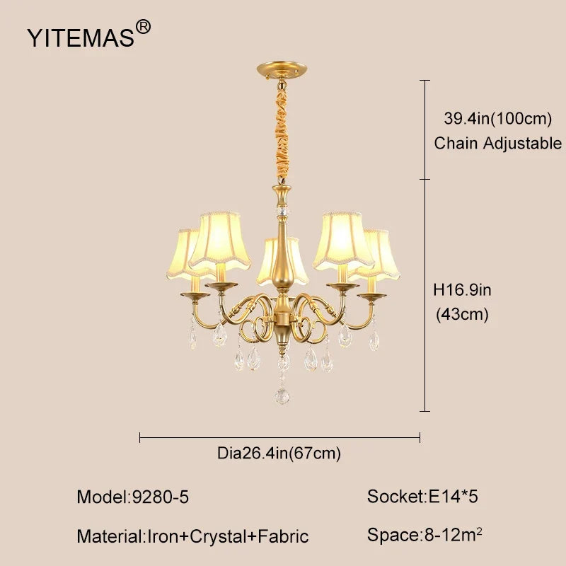 Crystal Chandelier With Lamp Shade For Living Room Gold Chandeliers Bedroom Farmhouse Church Pendant Lights Dining Room Light