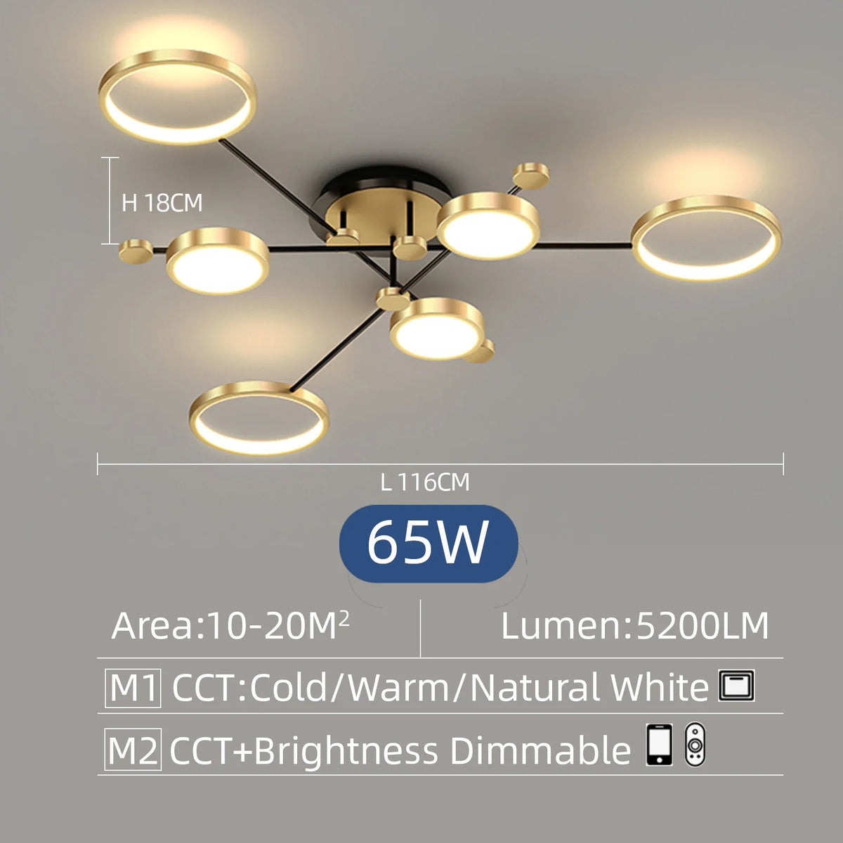 Interior Led Ceiling Lights Golden Smart Remote Control Dimming Ceiling Chandelier Home Lighting Fixture Bedroom Kitchen Lamp