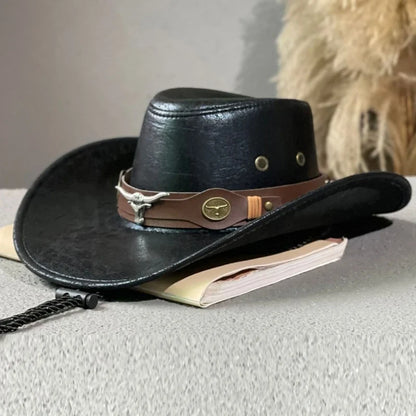 Rivet-Trim Faux Leather Cowboy Hat
