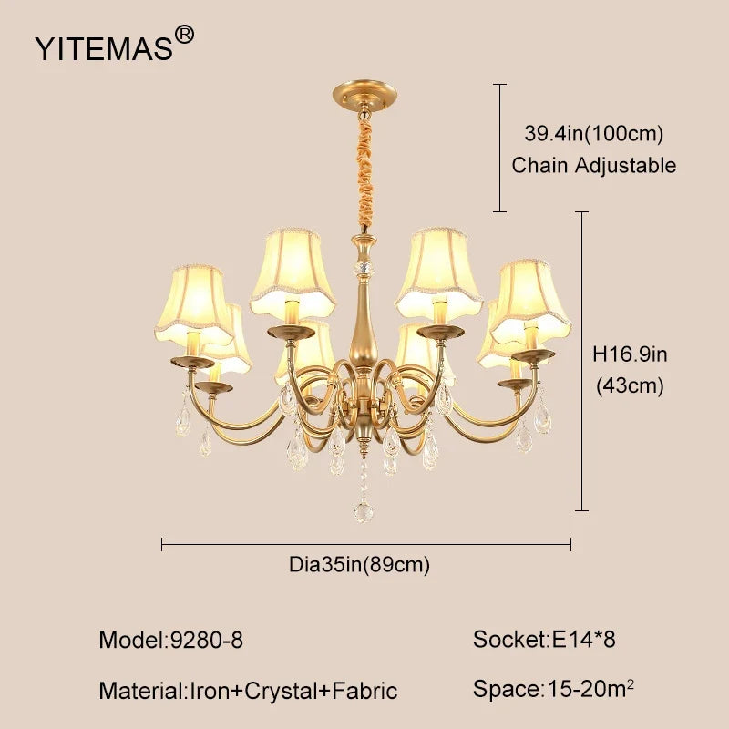 Crystal Chandelier With Lamp Shade For Living Room Gold Chandeliers Bedroom Farmhouse Church Pendant Lights Dining Room Light