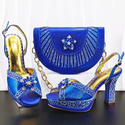 Italian Design Bigger Size Shoes and Bags Set Wedding for Women Bride Ladies High Heel HAND CRAFTED UPPER Shoes with Rhinestone