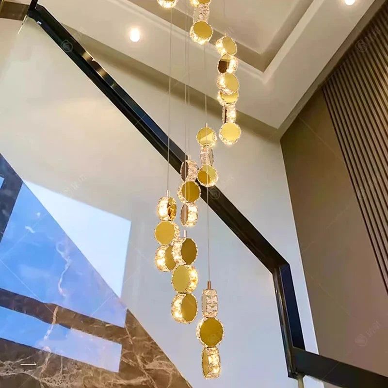 Modern Crystal stair chandelier lights indoor lighting Ceiling lamp hanging light led Chandeliers for living room indoor lightin