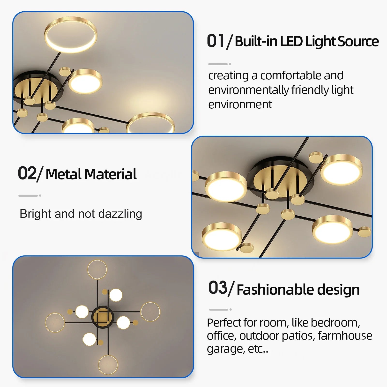 Interior Led Ceiling Lights Golden Smart Remote Control Dimming Ceiling Chandelier Home Lighting Fixture Bedroom Kitchen Lamp