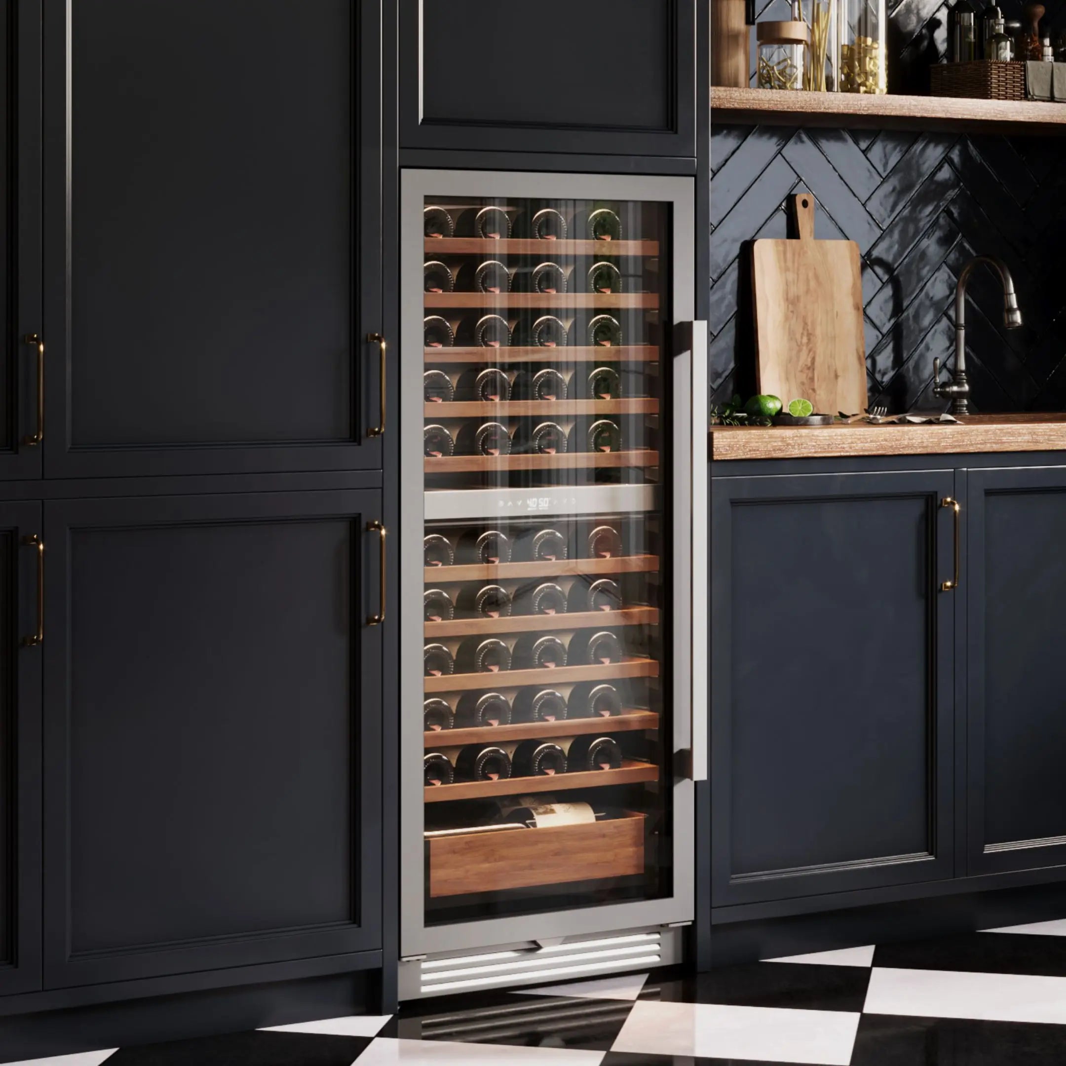 90 Bottles Dual Zone Wine Cooler Fridge 275L Built-in Wine Refrigerator Dual NTC Sensor Electronic Temperature Control 5-18℃ ETL Energy Star Certified 41dB Low Noise Wine Cabinet for Home Bar Kitchen