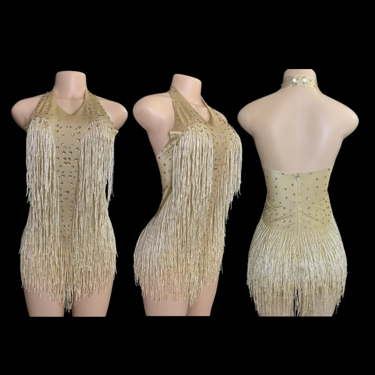 Women's Rhinestone Fringe Dance Bodysuit