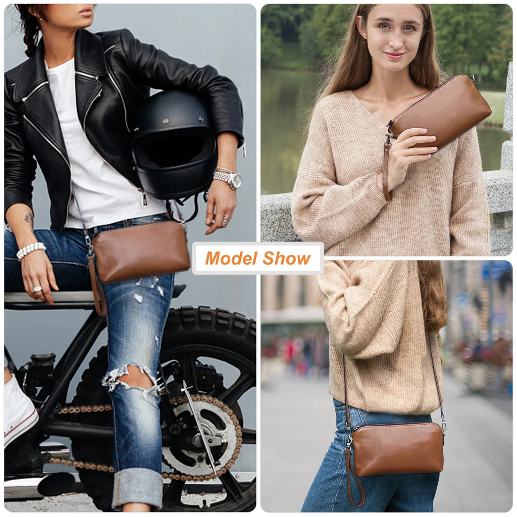 CONTACT'S Genuine Leather Sling Shoulder Bags for Women Brand Fashion Female Bags Handbags Clutch Bags Phone Pockets Wallets