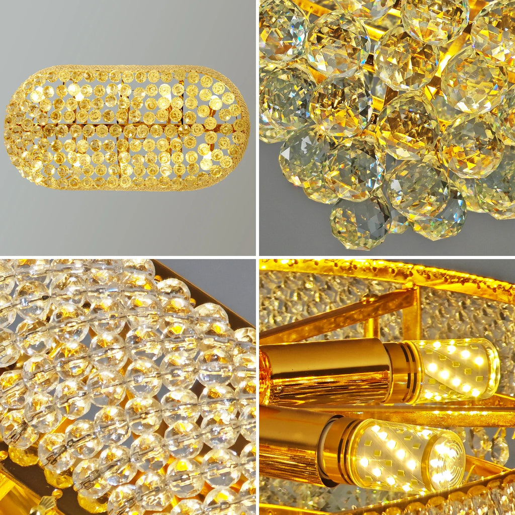 Luxury Ceiling Light: Empire Gold Ceiling Light Fixtures 10 Lights Rectangular Crystals Chandelier Over Long Dining Table, for Kitchen Islands, 3 Colors Temperature