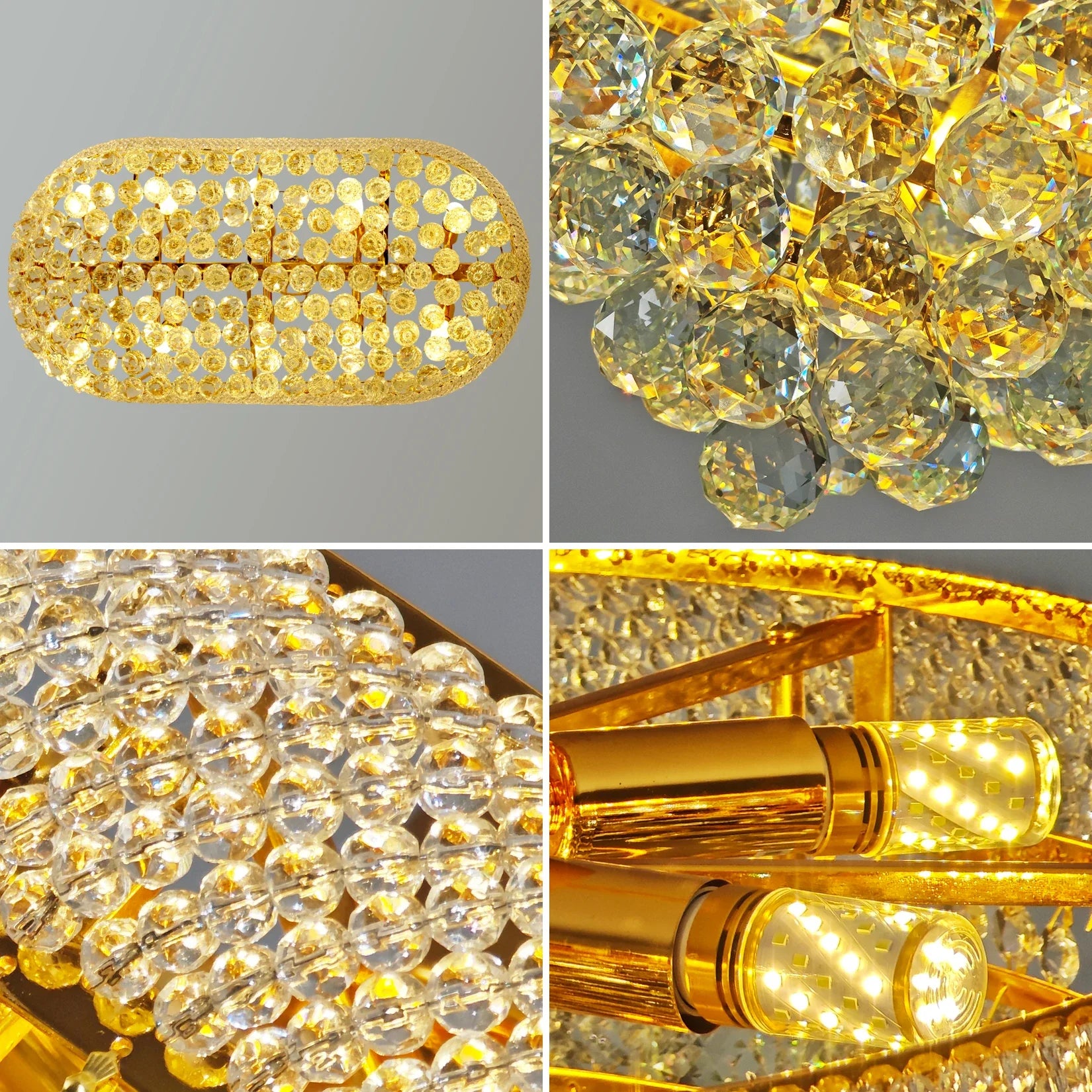 Luxury Ceiling Light: Empire Gold Ceiling Light Fixtures 10 Lights Rectangular Crystals Chandelier Over Long Dining Table, for Kitchen Islands, 3 Colors Temperature