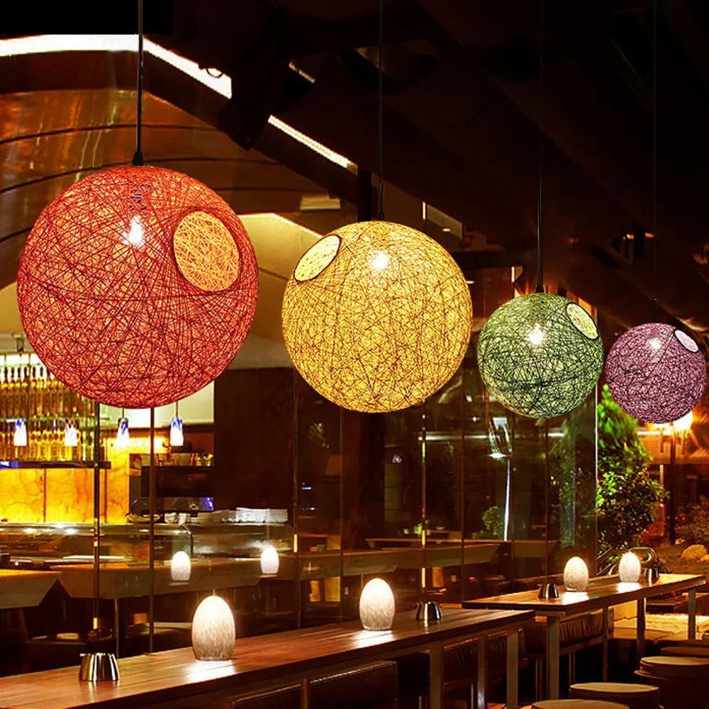 Nordic Hand-woven Rattan Pendant Lights Ceiling Chandelier Modern Hanging Lamps Restaurant Living Room Kitchen Lighting Fixtures