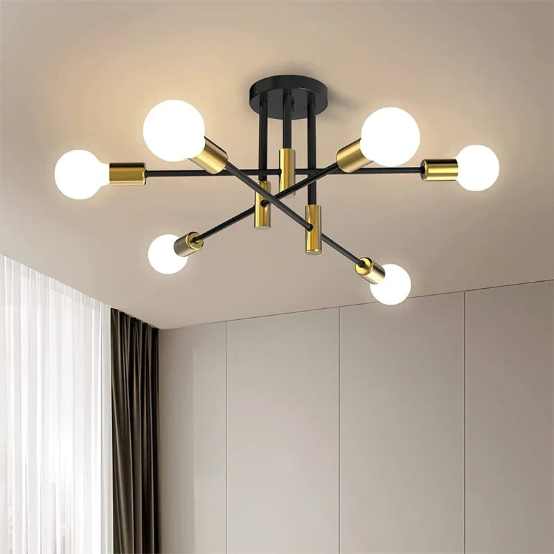 Retro Industrial Wrought Iron Ceiling Chandeliers LED Ceiling Lamp Home Luminaire Modern Living Room Lamps E27 Decoration Lights