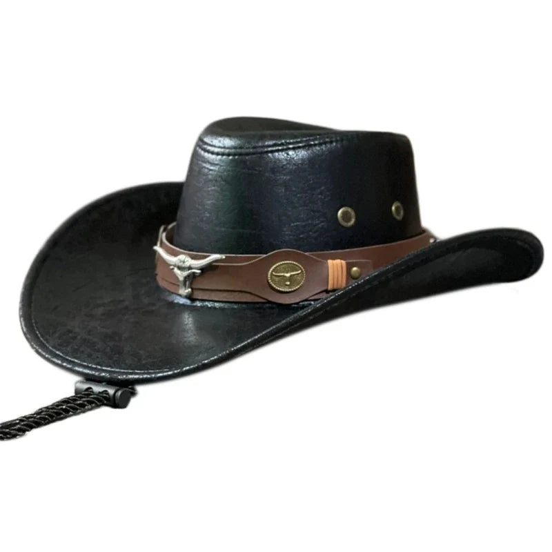 Rivet-Trim Faux Leather Cowboy Hat