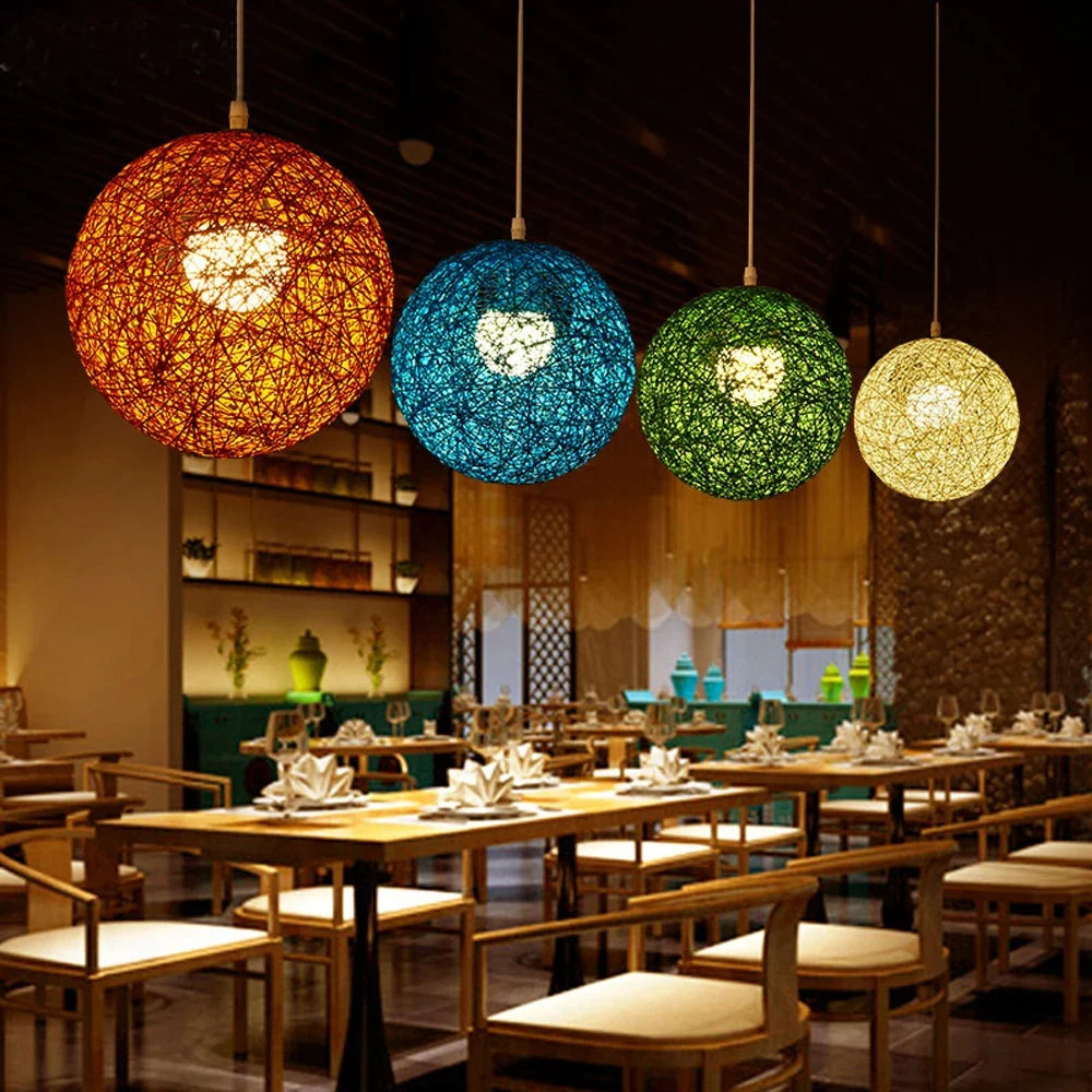 Nordic Hand-woven Rattan Pendant Lights Ceiling Chandelier Modern Hanging Lamps Restaurant Living Room Kitchen Lighting Fixtures
