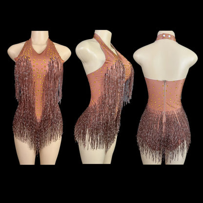 Women's Rhinestone Fringe Dance Bodysuit