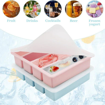 4 Grid Big Ice Tray Long Strip Square Whiskey Ice Cubes Silicone Mold With Lid Non-toxic Durable Pub Wine Ice Blocks Maker Model