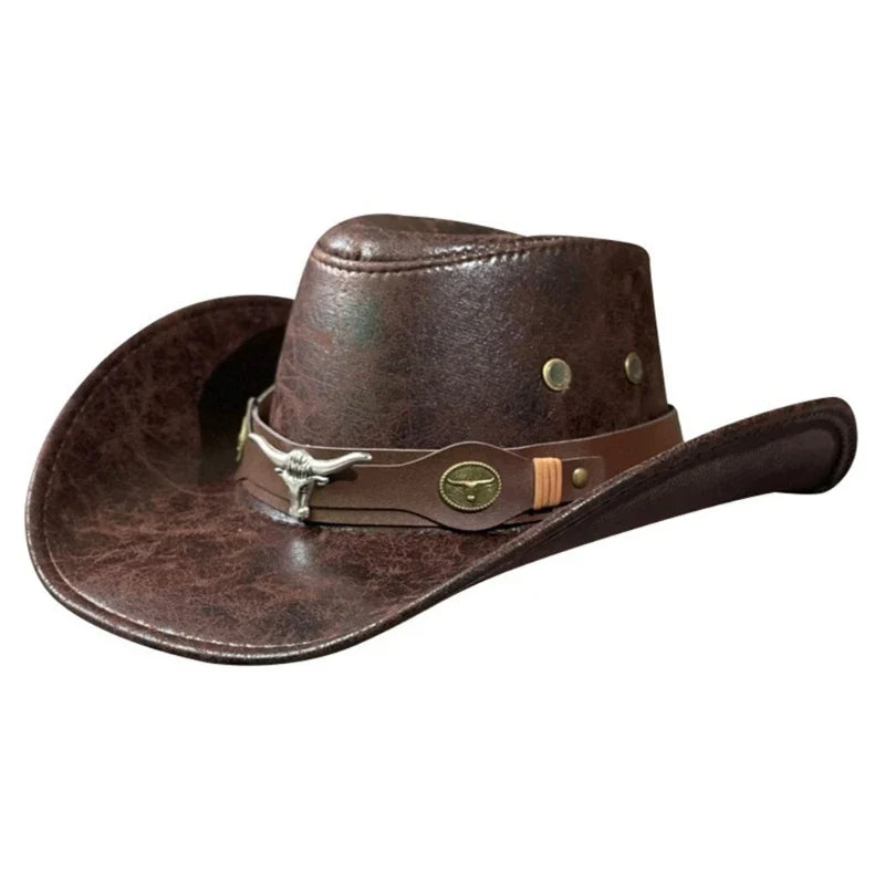 Rivet-Trim Faux Leather Cowboy Hat