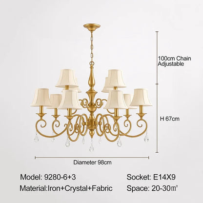 Crystal Chandelier With Lamp Shade For Living Room Gold Chandeliers Bedroom Farmhouse Church Pendant Lights Dining Room Light