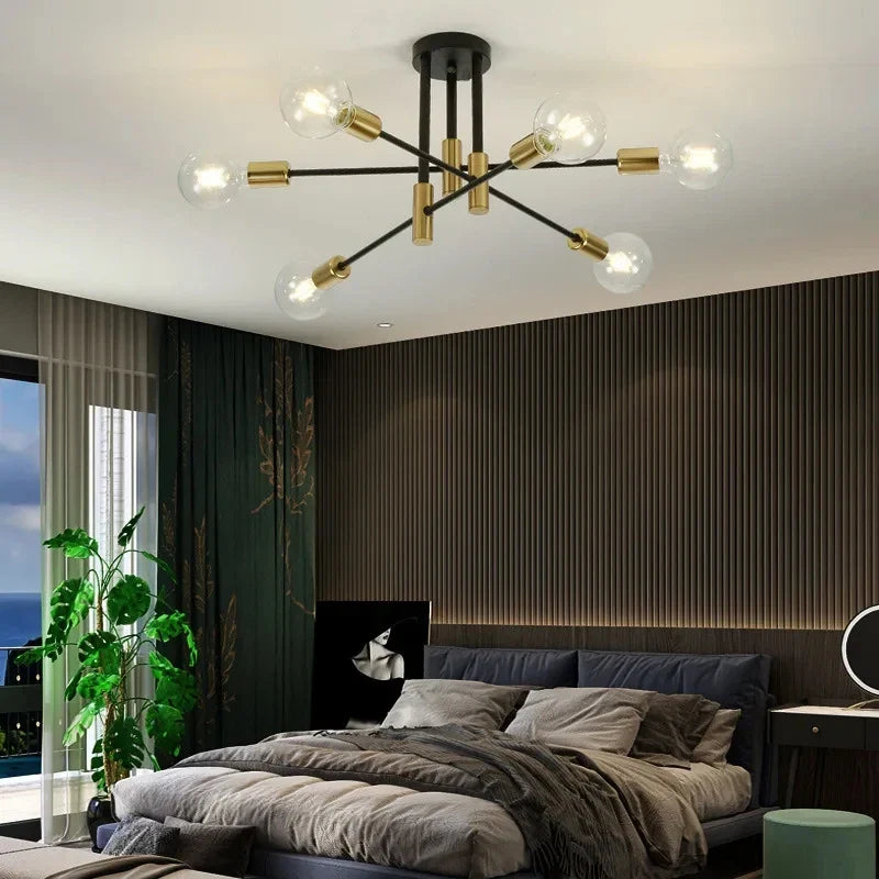 Retro Industrial Wrought Iron Ceiling Chandeliers LED Ceiling Lamp Home Luminaire Modern Living Room Lamps E27 Decoration Lights