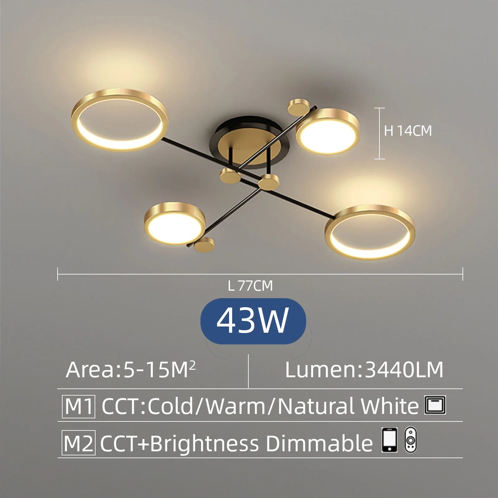 Interior Led Ceiling Lights Golden Smart Remote Control Dimming Ceiling Chandelier Home Lighting Fixture Bedroom Kitchen Lamp