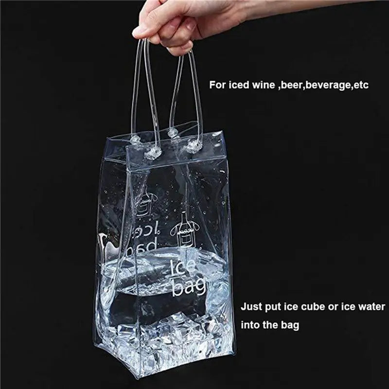AFOURT-Ice Wine Bag Portable Collapsible Clear Wine Pouch Cooler With Handle For Party,Outdoor,Champagne,Cold Beer,6Pack