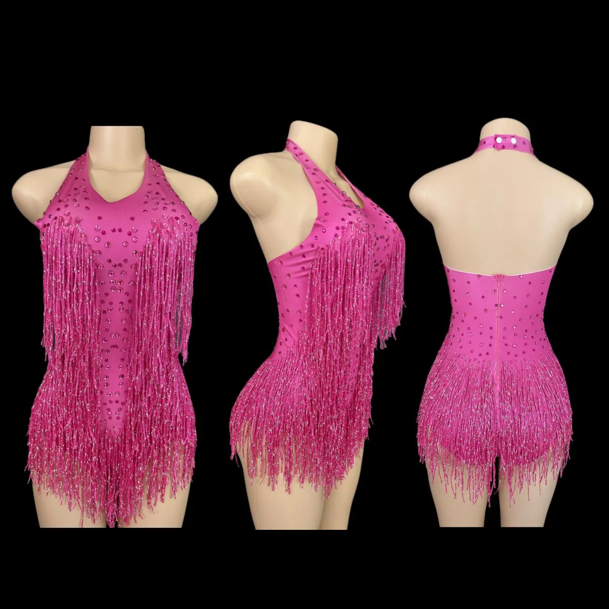 Women's Rhinestone Fringe Dance Bodysuit